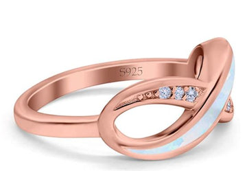 Infinity Ring Lab Created White Opal Rose Gold Round Simulated Cubic Zirconia 925 Sterling Silver